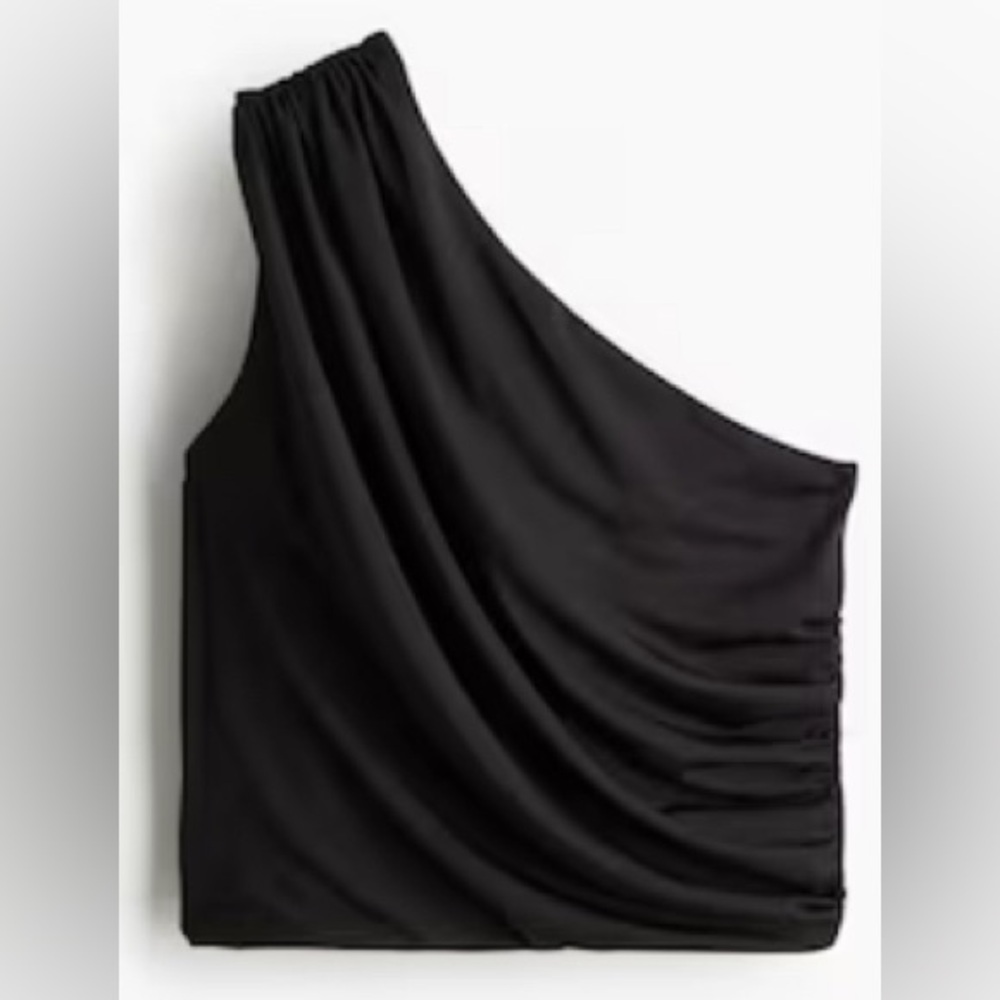 NWT H & M Women's Jersey One-Shoulder Black Fitted Crop Top. Size: XXL.